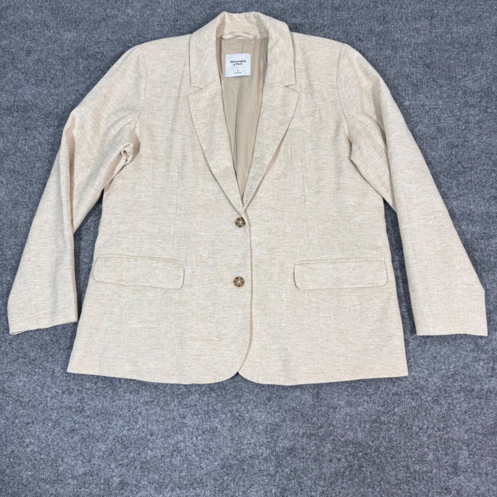 Abercrombie & Fitch Linen Blend Blazer Coastal Womens L Beige Linen Cotton EUC